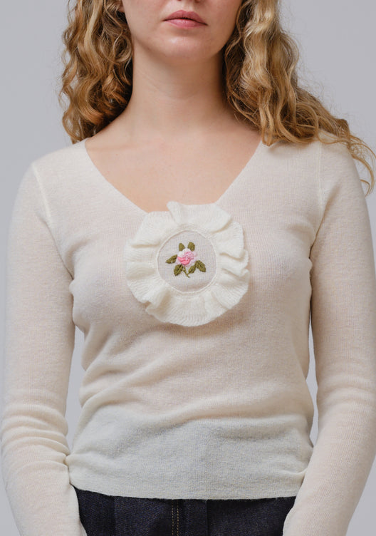 MOLLY EXTRA SOFT KNITTED TOP WITH ROSE EMBROIDERY